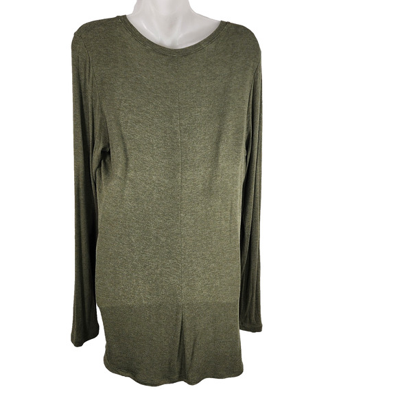 CABI Womens Reveal Tee Army Green Twisted Knot Hem M Long Sleeves Soft Knit 3623 - Picture 2 of 9